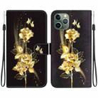 For iPhone 11 Pro Crystal Texture Colored Drawing Leather Phone Case(Gold Butterfly Rose) - 1