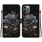 For iPhone 11 Pro Max Crystal Texture Colored Drawing Leather Phone Case(Black Rose) - 1