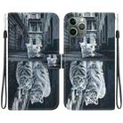 For iPhone 11 Pro Max Crystal Texture Colored Drawing Leather Phone Case(Cat Tiger Reflection) - 1