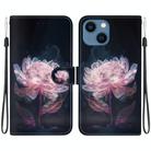 For iPhone 13 Crystal Texture Colored Drawing Leather Phone Case(Purple Peony) - 1