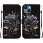 For iPhone 13 Crystal Texture Colored Drawing Leather Phone Case(Black Rose) - 1