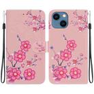 For iPhone 13 Crystal Texture Colored Drawing Leather Phone Case(Cherry Blossoms) - 1