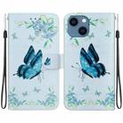 For iPhone 13 Crystal Texture Colored Drawing Leather Phone Case(Blue Pansies) - 1