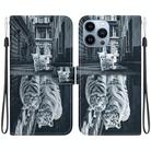 For iPhone 13 Pro Crystal Texture Colored Drawing Leather Phone Case(Cat Tiger Reflection) - 1