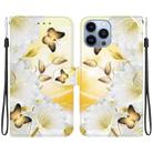For iPhone 13 Pro Crystal Texture Colored Drawing Leather Phone Case(Gold Butterfly Epiphyllum) - 1