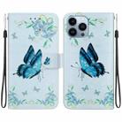 For iPhone 13 Pro Crystal Texture Colored Drawing Leather Phone Case(Blue Pansies) - 1