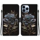 For iPhone 13 Pro Max Crystal Texture Colored Drawing Leather Phone Case(Black Rose) - 1