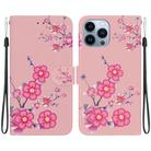 For iPhone 13 Pro Max Crystal Texture Colored Drawing Leather Phone Case(Cherry Blossoms) - 1