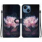 For iPhone 14 Crystal Texture Colored Drawing Leather Phone Case(Purple Peony) - 1