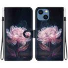 For iPhone 14 Plus Crystal Texture Colored Drawing Leather Phone Case(Purple Peony) - 1