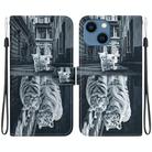 For iPhone 14 Plus Crystal Texture Colored Drawing Leather Phone Case(Cat Tiger Reflection) - 1