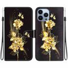 For iPhone 14 Pro Crystal Texture Colored Drawing Leather Phone Case(Gold Butterfly Rose) - 1