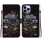 For iPhone 14 Pro Crystal Texture Colored Drawing Leather Phone Case(Black Rose) - 1