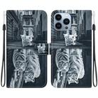 For iPhone 14 Pro Crystal Texture Colored Drawing Leather Phone Case(Cat Tiger Reflection) - 1