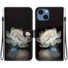 For iPhone 15 Crystal Texture Colored Drawing Leather Phone Case(Crystal Peony) - 1