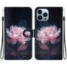 For iPhone 15 Pro Crystal Texture Colored Drawing Leather Phone Case(Purple Peony) - 1