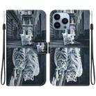 For iPhone 15 Pro Crystal Texture Colored Drawing Leather Phone Case(Cat Tiger Reflection) - 1