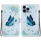 For iPhone 15 Pro Crystal Texture Colored Drawing Leather Phone Case(Blue Pansies) - 1