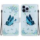 For iPhone 15 Pro Max Crystal Texture Colored Drawing Leather Phone Case(Blue Pansies) - 1