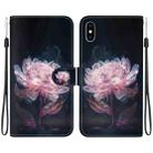 For iPhone XS / X Crystal Texture Colored Drawing Leather Phone Case(Purple Peony) - 1