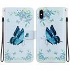 For iPhone XS / X Crystal Texture Colored Drawing Leather Phone Case(Blue Pansies) - 1