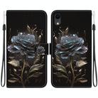 For iPhone XR Crystal Texture Colored Drawing Leather Phone Case(Black Rose) - 1