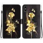 For iPhone XS Max Crystal Texture Colored Drawing Leather Phone Case(Gold Butterfly Rose) - 1