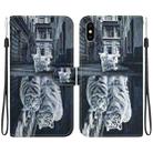 For iPhone XS Max Crystal Texture Colored Drawing Leather Phone Case(Cat Tiger Reflection) - 1