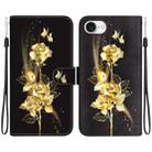 For iPhone SE 2024 Crystal Texture Colored Drawing Leather Phone Case(Gold Butterfly Rose) - 1