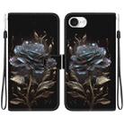 For iPhone SE 2024 Crystal Texture Colored Drawing Leather Phone Case(Black Rose) - 1