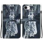 For iPhone SE 2024 Crystal Texture Colored Drawing Leather Phone Case(Cat Tiger Reflection) - 1