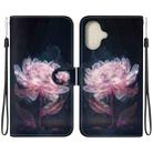 For iPhone 16 Crystal Texture Colored Drawing Leather Phone Case(Purple Peony) - 1