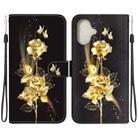 For iPhone 16 Crystal Texture Colored Drawing Leather Phone Case(Gold Butterfly Rose) - 1