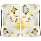 For iPhone 16 Crystal Texture Colored Drawing Leather Phone Case(Gold Butterfly Epiphyllum) - 1