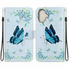 For iPhone 16 Crystal Texture Colored Drawing Leather Phone Case(Blue Pansies) - 1