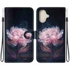 For iPhone 16 Plus Crystal Texture Colored Drawing Leather Phone Case(Purple Peony) - 1