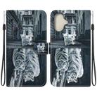 For iPhone 16 Plus Crystal Texture Colored Drawing Leather Phone Case(Cat Tiger Reflection) - 1