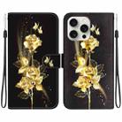 For iPhone 16 Pro Crystal Texture Colored Drawing Leather Phone Case(Gold Butterfly Rose) - 1