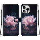 For iPhone 16 Pro Max Crystal Texture Colored Drawing Leather Phone Case(Purple Peony) - 1