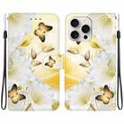 For iPhone 16 Pro Max Crystal Texture Colored Drawing Leather Phone Case(Gold Butterfly Epiphyllum) - 1