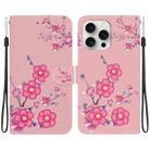 For iPhone 16 Pro Max Crystal Texture Colored Drawing Leather Phone Case(Cherry Blossoms) - 1