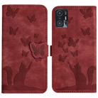 For Xiaomi 11T Pro Butterfly Cat Embossing Flip Leather Phone Case(Red) - 1