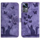 For Xiaomi 12T / 12T Pro Butterfly Cat Embossing Flip Leather Phone Case(Purple) - 1