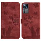 For Xiaomi 12T / 12T Pro Butterfly Cat Embossing Flip Leather Phone Case(Red) - 1