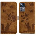 For Xiaomi 12T / 12T Pro Butterfly Cat Embossing Flip Leather Phone Case(Brown) - 1
