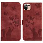 For Xiaomi Mi 11 Lite Butterfly Cat Embossing Flip Leather Phone Case(Red) - 1