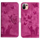 For Xiaomi Mi 11 Lite Butterfly Cat Embossing Flip Leather Phone Case(Pink) - 1