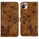 For Xiaomi Mi 11 Lite Butterfly Cat Embossing Flip Leather Phone Case(Brown) - 1