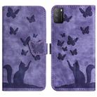 For Xiaomi Poco M3/Redmi Note 9 4G Butterfly Cat Embossing Flip Leather Phone Case(Purple) - 1