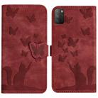 For Xiaomi Poco M3/Redmi Note 9 4G Butterfly Cat Embossing Flip Leather Phone Case(Red) - 1